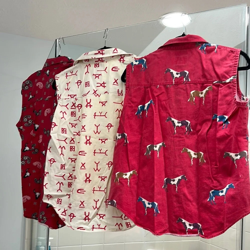 Vintage Barnfly Western Sleeveless Cotton Tops - Red and Cream- M - Picture 8 of 8
